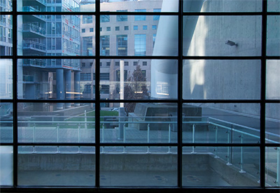 The view to Vancouver Public Library from the new CBC Cultural Amenity space